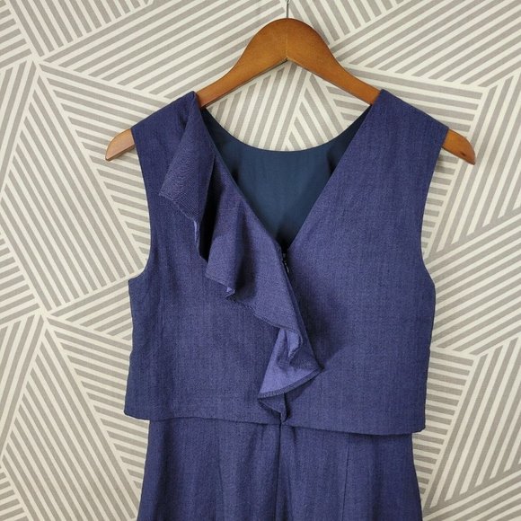 Banana Republic Dress size 4 career party Wool Blend business Ruffle Back Navy - Picture 5 of 7